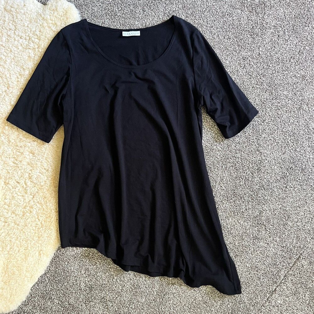 Bryn Walker Black Asymmetrical Scoop Neck Tunic Top